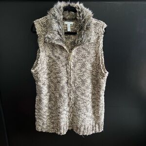 Charter Club Knit Vest with Faux Fur Collar